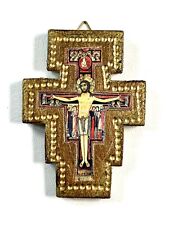 Antique Christian Cross Jesus Christ Crusifix Italy Hand Painted picture
