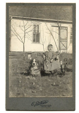 Antique Outdoor Photo Little Girl with Dog FRIEND Nebraska 1890s picture