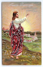 Postcard Easter Greetings Jesus Image Embossed Ewalt Station Mark picture
