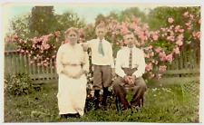 RPPC Hand Colored Photo Postcard of Family in Garden Uncle Joe CYKO Back 1904-20 picture