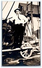c1910's Drilling Well Machine Occupational Worker Antique RPPC Photo Postcard picture
