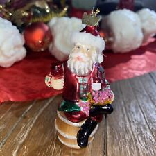 Kurt Adler Santa Sitting On Barrel Cheers Party Glass Christmas Ornament picture