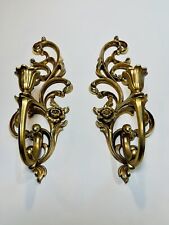2 Vintage Syroco Ornate Gold Tone Arm Candle Wall Sconces Hollywood Regency EXC picture