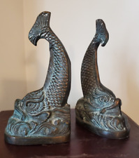 Vintage Wildwood Bronze Koi Fish Bookends PAIR picture
