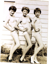 Cute Three Young girls Modeling new Bathing Suit B&W Photograph circa 1930 picture
