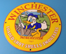 Vintage Winchester Porcelain Sign - Disney Duck Shot Gun Firearms Gas Pump Sign picture