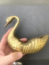 Vtg Solid Brass Figural Elegant Swan Planter 5” L Bird picture