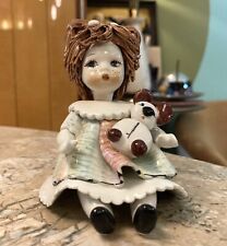 Zampiva Ceramic Sitting Doll Girl Figurine Spaghetti Hair Pigtails Italy 4” picture