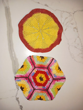 2 Vintage Multicolor Crocheted Hot Pad Doilies picture
