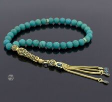 Gold Plated Silver Tassel Turquoise Stones Islamic 33 Prayer Beads Tasbeeh picture