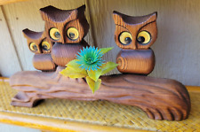 Vintage Mid-Century Modern Witco Big-Eyed Owls on a log Carved Cedar picture