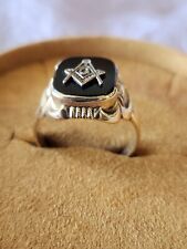 Vintage Ostby Barton Masonic Ring 10k Yellow Gold Square Compass G Black Stone picture
