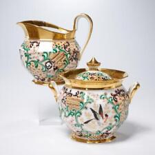 Old Paris French Jumbo Oversized Porcelain Sugar Bowl & Creamer Antique 19th C picture