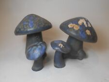 CHIPPED Ceramic Retro Mushroom Figurines Blue Fairy Garden Decor Vintage 1977 picture