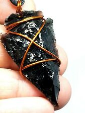 Arrow Head Obsidian Copper Wired Pendant Dragon Glass Reiki Cord Necklace picture