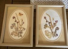 Vintage Set Pair Framed Wall Art Dried Floral Flowers Figi Natural Colors 5x7in picture