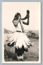 Horn-Blowing Indian PARAGUAY Vintage RPPC Photo Postcard Fotos ~1940s picture