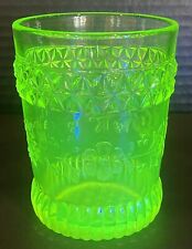RARE ANTIQUE ADAMS CO VASELINE GLASS TUMBLER WILDFLOWER PATTERN NICE , GLOWS picture