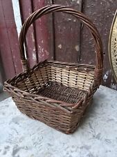 Vtg Hand Woven Wicker Gathering Basket~strong Sturdy 18x11.5x Nice Patina picture