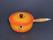 Vintage LE CREUSET Flame Orange #20 SAUCEPAN W/ Pour Spout Wood Handle 8” picture