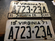 Vintage 1971 Virginia Collectible License Plates Set Of Two Matching A723-234 picture