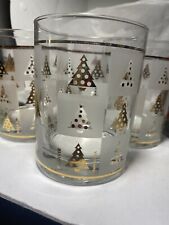 Culver MCM Christmas Tree Rocks Glasses Set Of 4 Frosted Gold Windows Trees picture