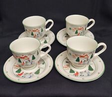 Set of 4 Sango Silent Night Coffee Cups & Saucers Christmas Winter Snow Scene picture