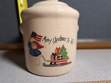 Vintage Merry Christmas To All Snowman Crock Candle With Lid #1420L69 picture