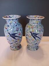 Antique Late 1800s Early 1900s BRIDGWOOD And Sons Chintz Blue Bird Vase Lot Engl picture