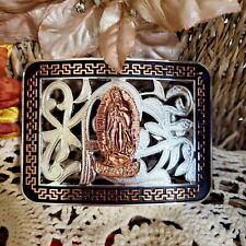Virgen de Guadalupe Western belt Buckle silver and rose tone 4.5x 3.5 inches picture
