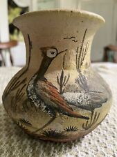 Vtg Mexican  Folk Art Pottery Hand Painted Vase  Terra Cotta Bird picture