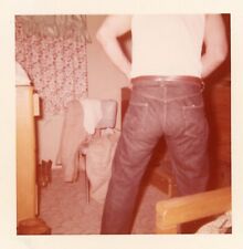 Vintage Found Photo Back to Camera Mystery Man in Blue Jeans 1950s picture
