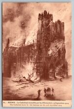 WW1  Reims  France  1914 Cathedral Burnt by Germans  Postcard picture