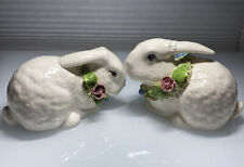 Laraine Eggleston Bunny Rabbit with Flowers Ribbon Easter Set Of 2 picture