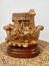 HUGE Intricately Hand Carved Olive Wood Noah's Ark on Wooden Base from Holy Land picture
