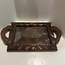 Beautiful Vintage Hand Carved Southwest Glass Topped Wooden Tray picture
