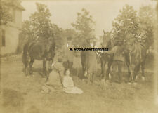 Vintage 1913 EDWIN ALEXANDER POSING WITH HORSES Harvey Illinois PHOTO S4 picture
