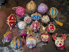 17 Vtg Handmade Beaded Faux Pearls  Jeweled Christmas Ornaments Satin Balls picture