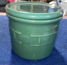 Longaberger Pottery Woven Traditions Ivy Green 16oz Salt Crock w/ Lid / Coaster picture