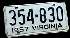 VTG  1967 Virginia 12 x 6 car license plate metal white automobile collectible picture