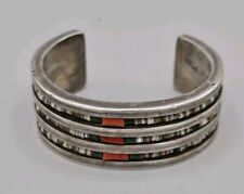 Old Pawn Heishi Bead Inlay Sterling Silver Cuff Bracelet Small 5 7/8
