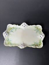 Vintage Hand Painted Trinket Dish Daisies Flowers Scalloped Edges Green Blue 5” picture