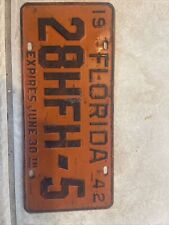 1942 Florida WARTIME  License Plate Tag Expires Date June 30th picture