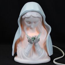 Catholic Virgin Mary Lamp Night Light Holding Pink Rose Wearing Blue Veil MCM picture
