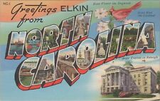 Elkin, NC: Large Letter *unused* vintage North Carolina linen Greetings postcard picture