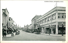 1930'S. AURORA STREET. IRONWOOD, MICHIGAN. POSTCARD CK26 picture