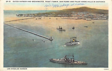 Postcard CA: Los Angeles Harbor, Breakwater, WB 1920's Vintage, Unposted picture