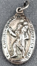 M. De Jean Sterling Silver St Christopher Baby Jesus Slider Medal Oval 15.8g VTG picture