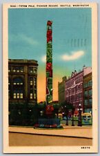 Vintage Linen Postcard - Totem Pole Pioneer Square Seattle WA - Posted 1945 picture