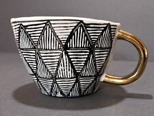 The Old Pottery Company Coffee Mug Large White Black Gold Abstract  Asymmetrical picture